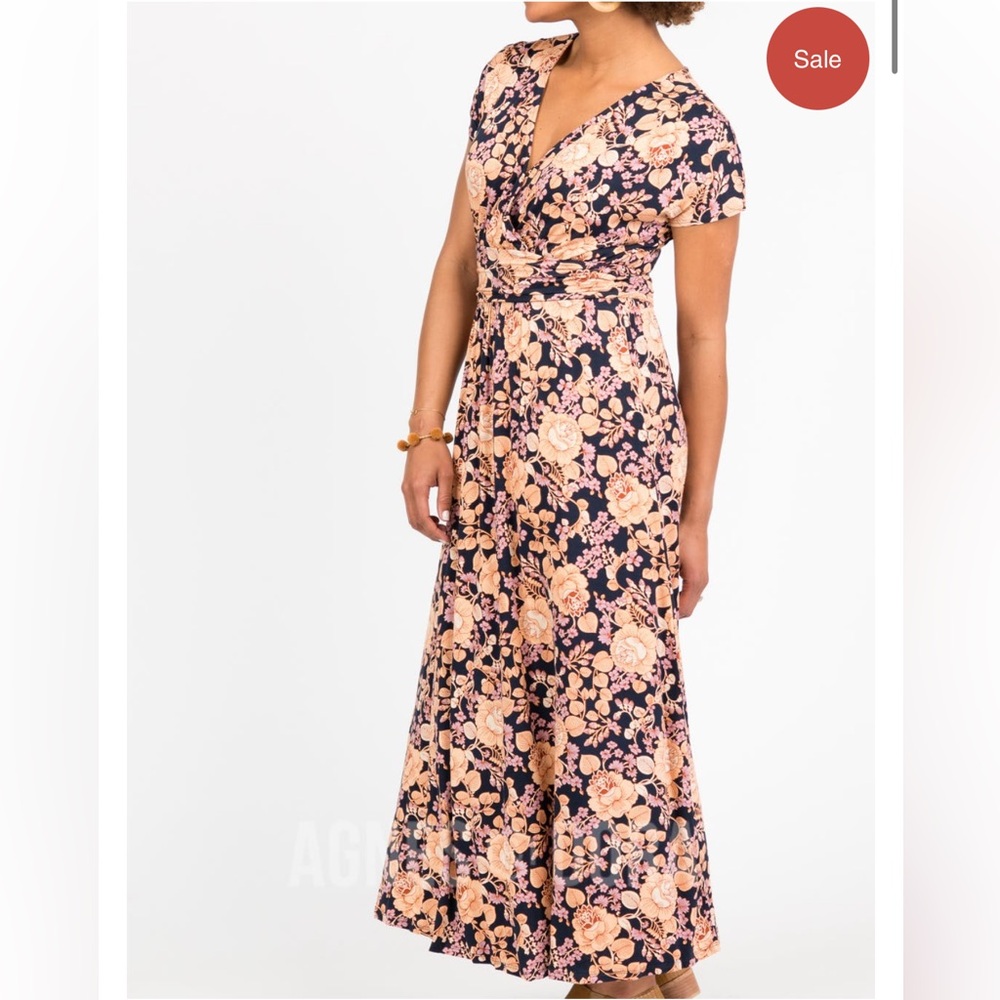 Agnes & Dora modal navy with floral print maxi dress S